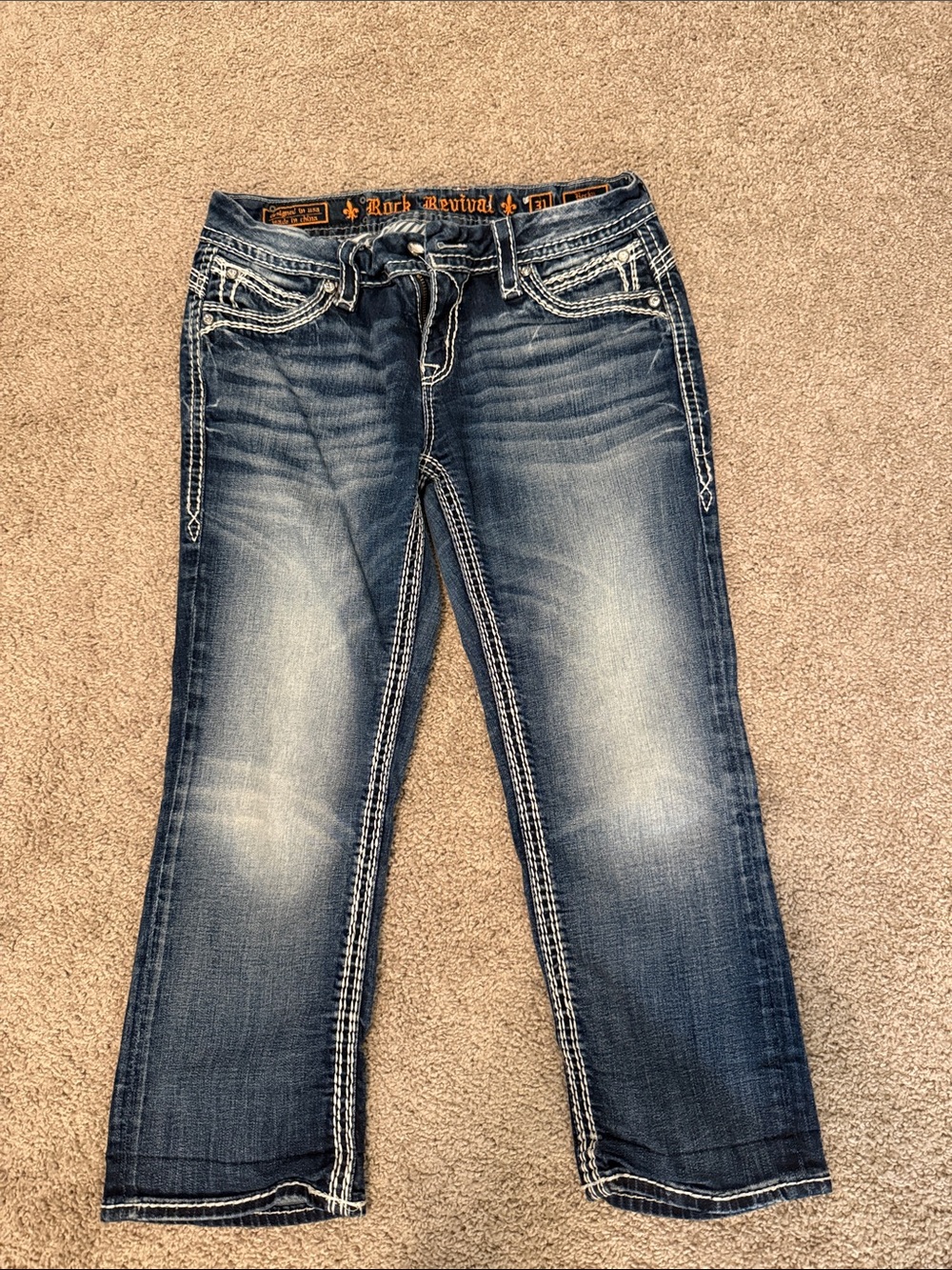 Rock Revival Women's Blue Boot Cut Jeans with Contrast Stitching